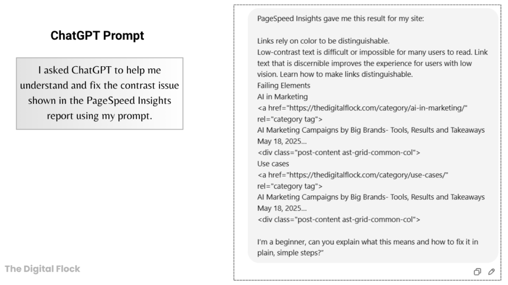 Fixing an issue flagged by PageSpeed Insights using the prompt in ChatGPT
